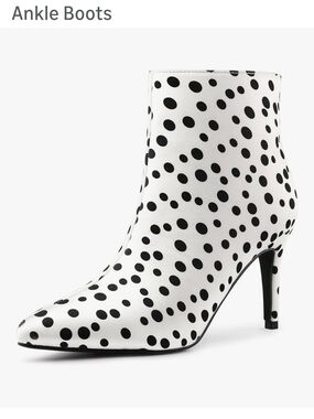 Allegra K White and Black Polka Dot Pointed-Toe Ankle Boots